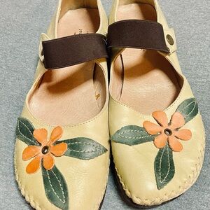 Floral Leather Mary Jane Flats
